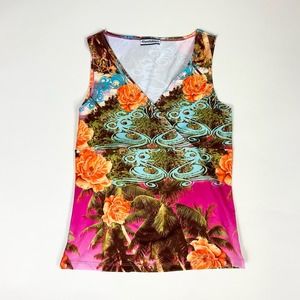 Vintage 90s Evolution all over print summer palm tree floral tank top size L